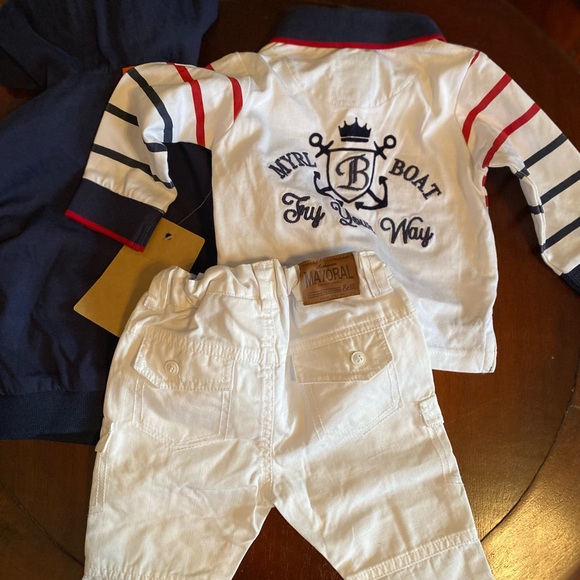 Mayoral Striped White and Red Jacket Shirt and Pants Matching Set 6 Months - Picture 7 of 9